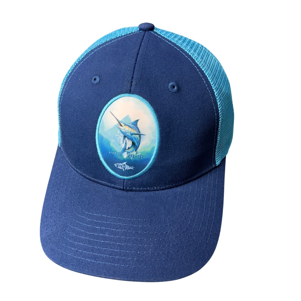 Fish N Vibe Mens Marlin Graphic Trucker Hat Navy Light Blue Snapback FNV Hat NEW